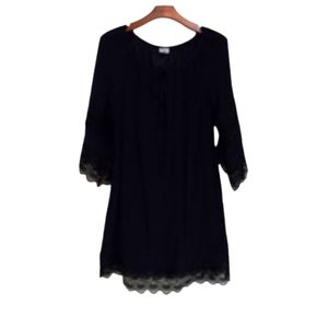 Wrangler S Boho Western Lace Trimmed Peasant Tunic Top Cowgirl Style in Black